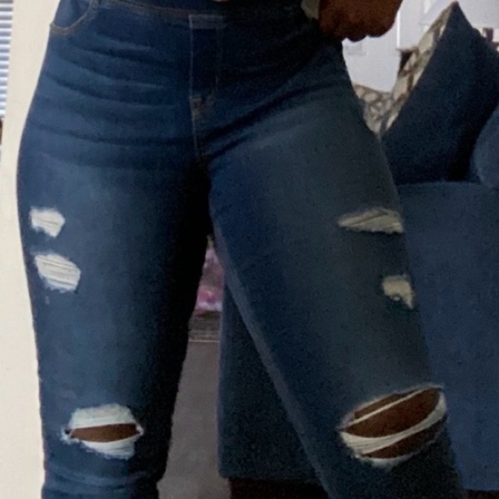Old Navy Women's Distressed Skinny Jeans - Dark Blue